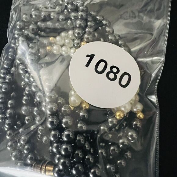Vintage Twisted Hematite Faux Pearl Gold Beads Beaded Necklace 18” PRETTY 1080 - Picture 10 of 10
